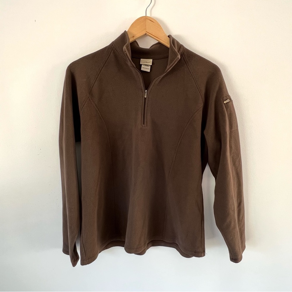 L.L. Bean Brown Quarter Zip Fleece Pullover Size L